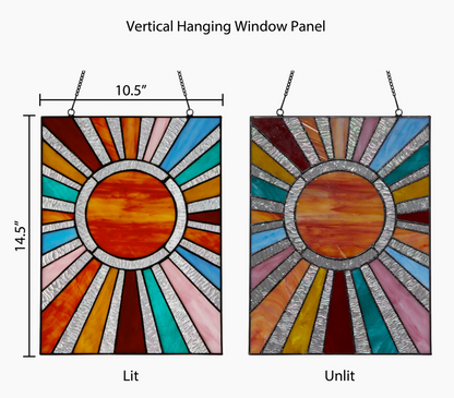 14.5"H Multicolor Sunburst Stained Glass Window Panel