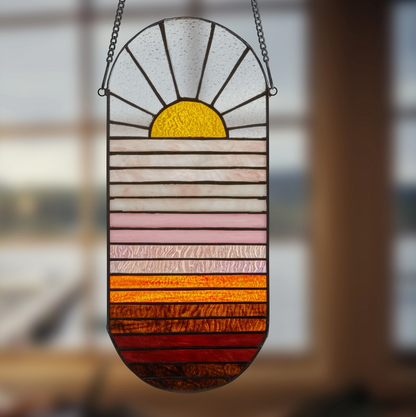 14"H Terracotta Sunrise Stained Glass Window Panel