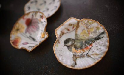 Made to Order Pair of Trinket Dishes - Hand Crafted Scallop Shell Collection - Birds